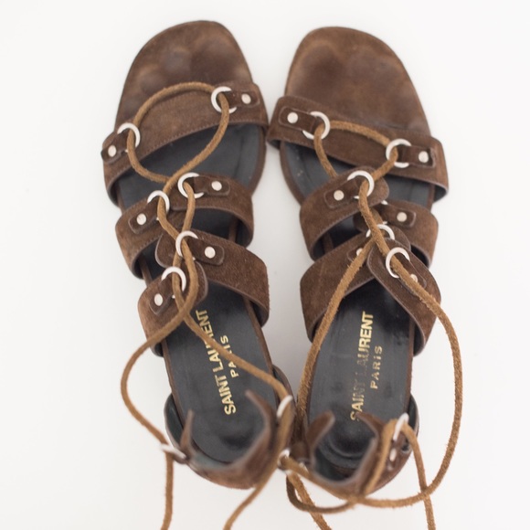 YSL Saint Laurent brown gladiator block sandals - Picture 6 of 8
